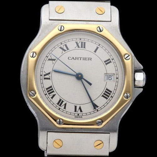 Cartier Santos - Montre ronde octogonale en or jaune 18K et acier 58 Facettes MT47167