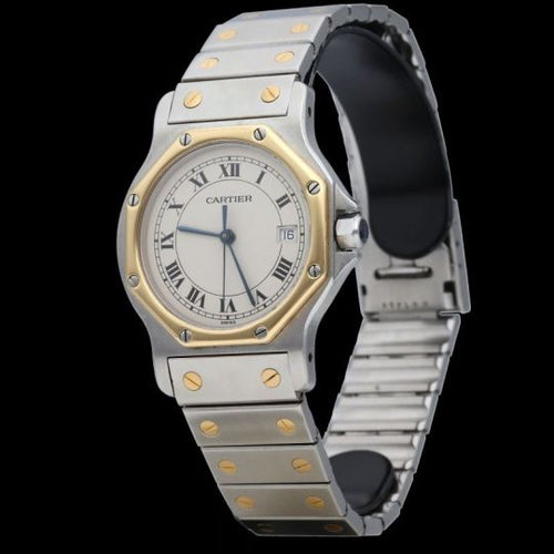 Cartier Santos - Montre ronde octogonale en or jaune 18K et acier 58 Facettes MT47167