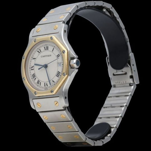 Cartier Santos - Montre ronde octogonale en or jaune 18K et acier 58 Facettes MT47167