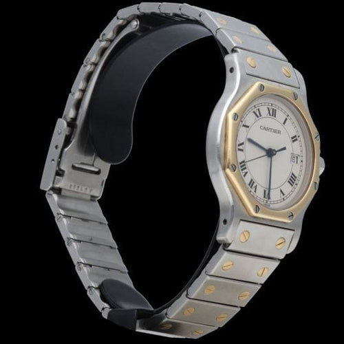 Cartier Santos - Montre ronde octogonale en or jaune 18K et acier 58 Facettes MT47167