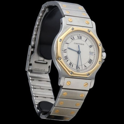 Cartier Santos - Montre ronde octogonale en or jaune 18K et acier 58 Facettes MT47167