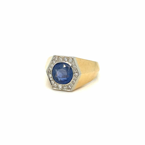 Bague 54 Art déco - Bague saphir et diamants en platine et or jaune 58 Facettes