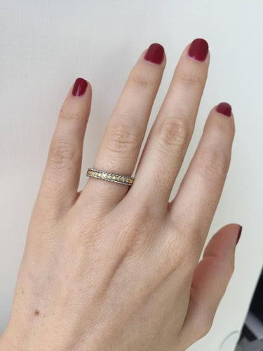 Bague 51 Bague bandeau en or jaune et blanc 18k diamants 58 Facettes
