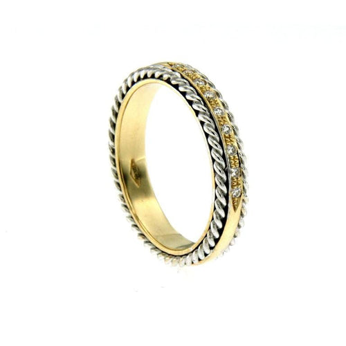 Bague 51 Bague bandeau en or jaune et blanc 18k diamants 58 Facettes