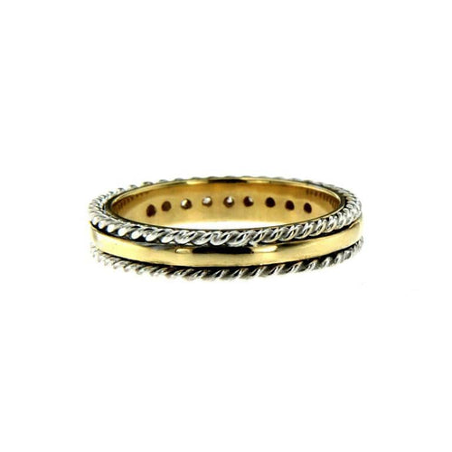Bague 51 Bague bandeau en or jaune et blanc 18k diamants 58 Facettes