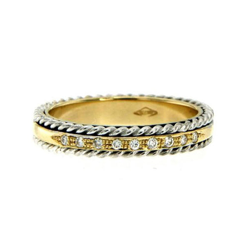 Bague 51 Bague bandeau en or jaune et blanc 18k diamants 58 Facettes