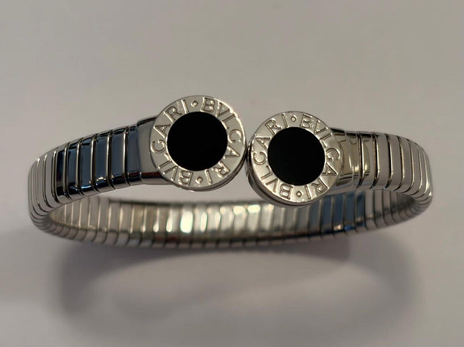 Bvlgari Bvlgari - Bracelet Tubogas en acier et onyx 58 Facettes AZ-PG-262169