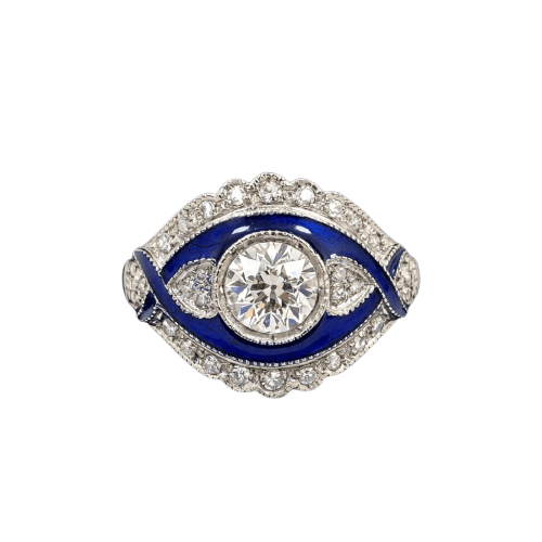 53 Bague en or blanc 18 ct avec saphir et diamants 58 Facettes 103/26 G