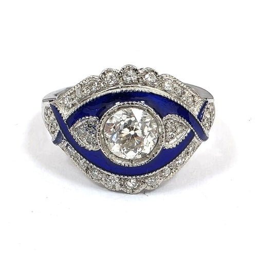 53 Bague en or blanc 18 ct avec saphir et diamants 58 Facettes 103/26 G