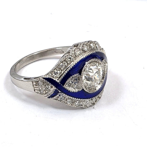 53 Bague en or blanc 18 ct avec saphir et diamants 58 Facettes 103/26 G