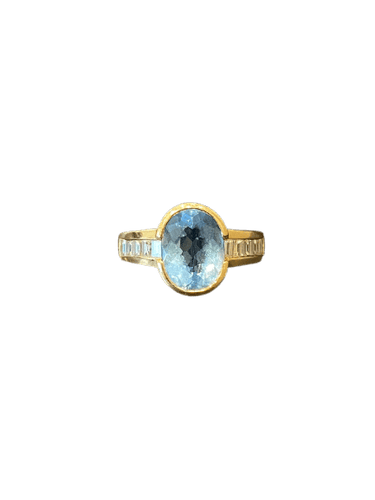 51 Bague en or 750, aigue-marine et diamants 58 Facettes LP255