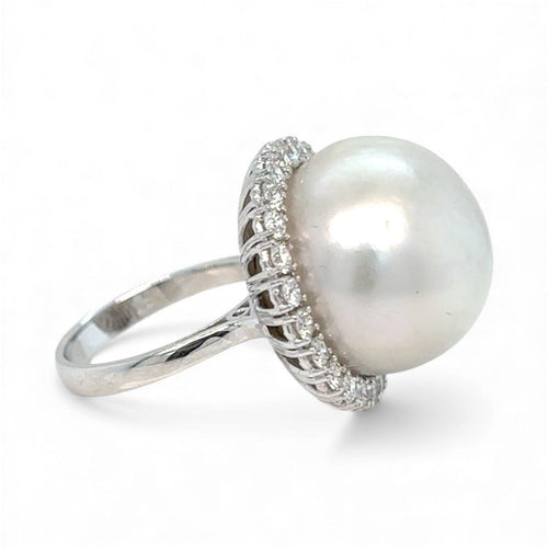 Bague 54 Bague rétro - Perle de mer du Sud et diamants en or blanc 58 Facettes
