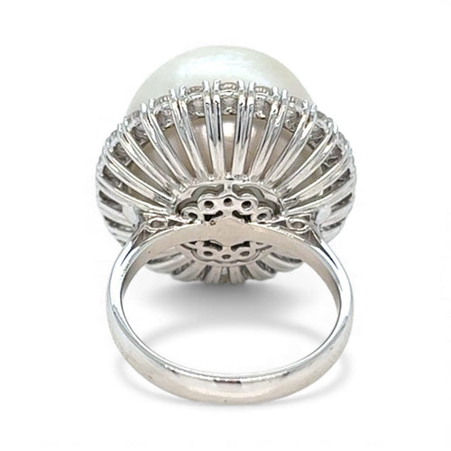 Bague 54 Bague rétro - Perle de mer du Sud et diamants en or blanc 58 Facettes