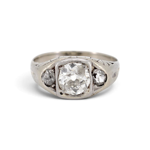 50 Art déco - Bague trilogie en or 18k et diamants taille ancienne 58 Facettes RI-1076