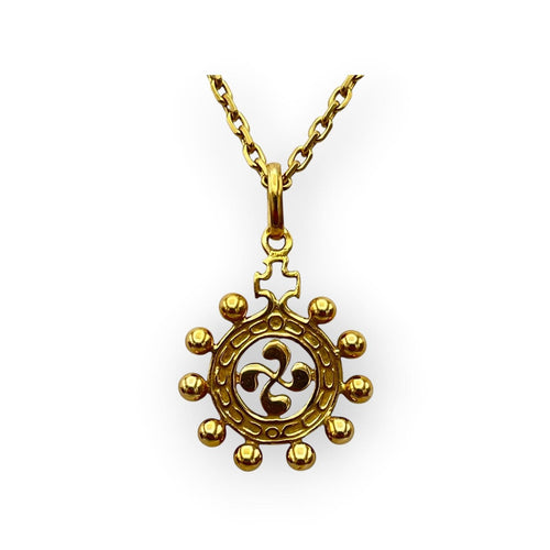 Pendentif croix basque Lauburu en or jaune 750 58 Facettes 149071061