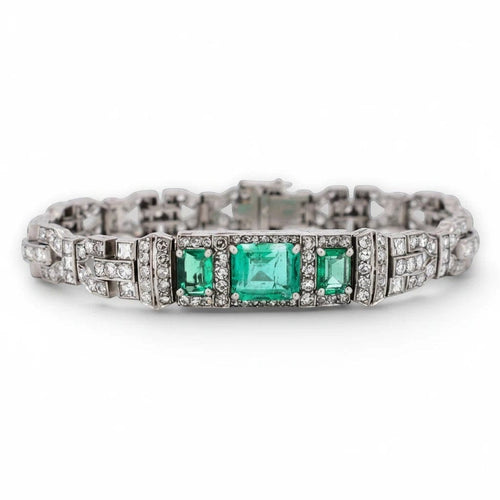 Art déco - Bracelet en platine, émeraudes colombiennes et diamants 7 ct 58 Facettes W-01-E-02