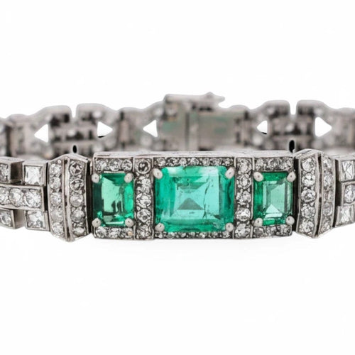 Art déco - Bracelet en platine, émeraudes colombiennes et diamants 7 ct 58 Facettes W-01-E-02