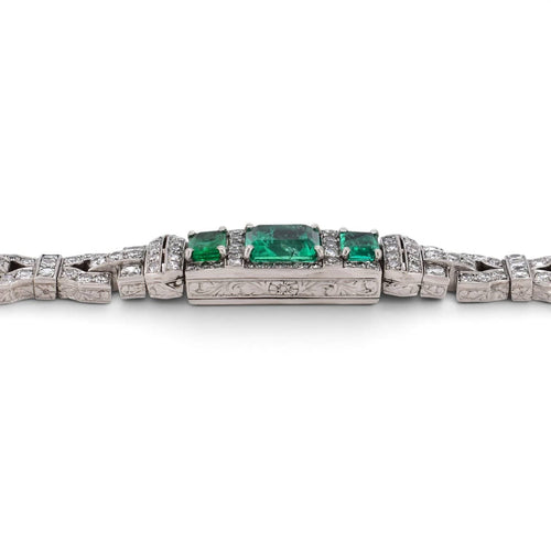 Art déco - Bracelet en platine, émeraudes colombiennes et diamants 7 ct 58 Facettes W-01-E-02