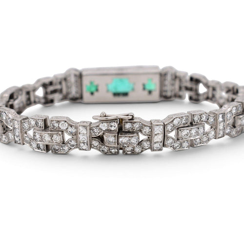 Art déco - Bracelet en platine, émeraudes colombiennes et diamants 7 ct 58 Facettes W-01-E-02