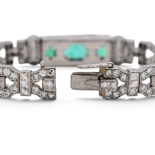 Art déco - Bracelet en platine, émeraudes colombiennes et diamants 7 ct 58 Facettes W-01-E-02