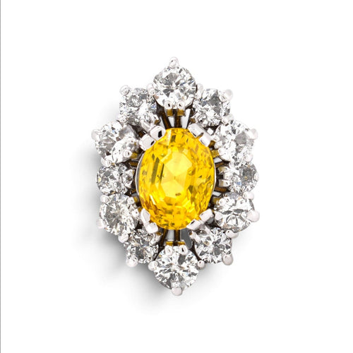 58 Bague Pompadour vintage en or 18k, saphir jaune de Ceylan et diamants 58 Facettes RI-1060
