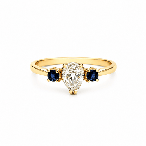 55 Golden Sparkle - Bague en or jaune, diamant poire et saphirs 58 Facettes 50491