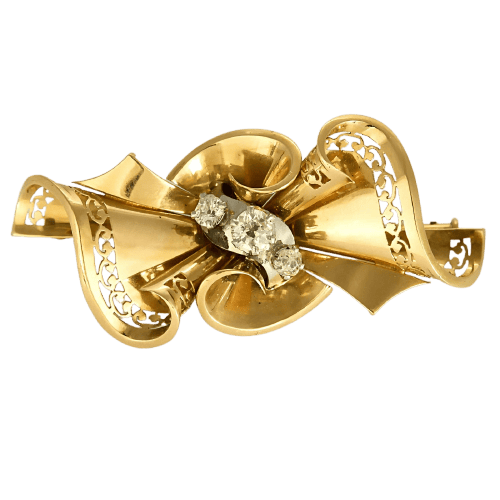 Broche Nœud en or jaune, or gris et diamants 58 Facettes EB7
