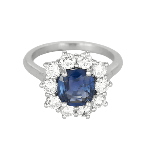 53 Bague marguerite en or blanc, saphir non chauffé et diamants 58 Facettes EB12