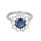 53 Bague marguerite en or blanc, saphir non chauffé et diamants 58 Facettes EB12