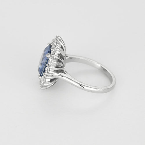 53.5 Bague marguerite en or blanc, saphir Ceylan et diamants 58 Facettes EB10