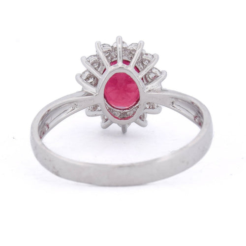 55 Bague en or blanc avec rubis ovale et diamants 58 Facettes AN539 (0069)