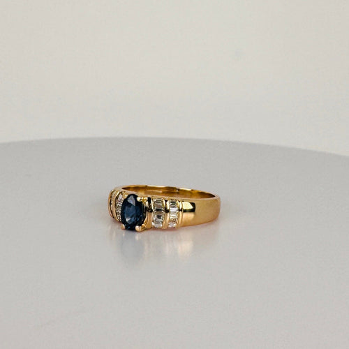 52 Bague vintage en or jaune 14K avec saphir et diamants 58 Facettes 2606046