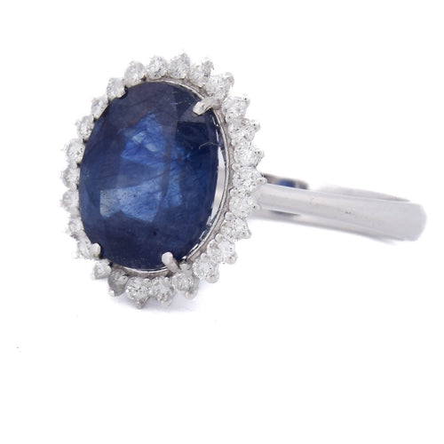 53 Bague en or blanc 18 ct avec saphir et diamants 58 Facettes AN729 (0459)