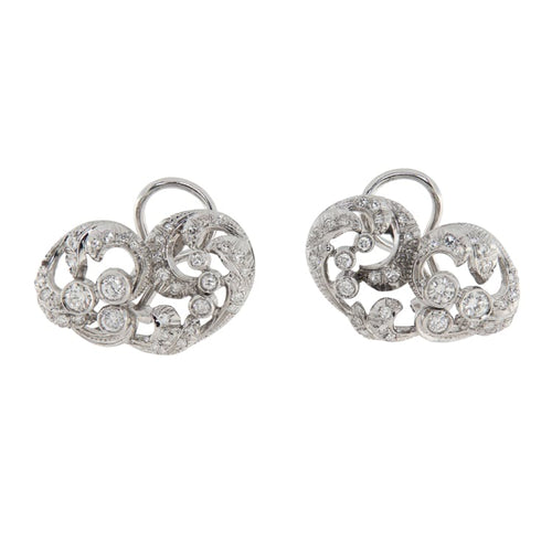 Boucles d'oreilles vintage en or blanc et diamants 0,88 ct 58 Facettes G4002