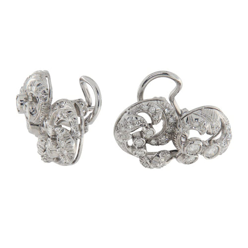 Boucles d'oreilles vintage en or blanc et diamants 0,88 ct 58 Facettes G4002