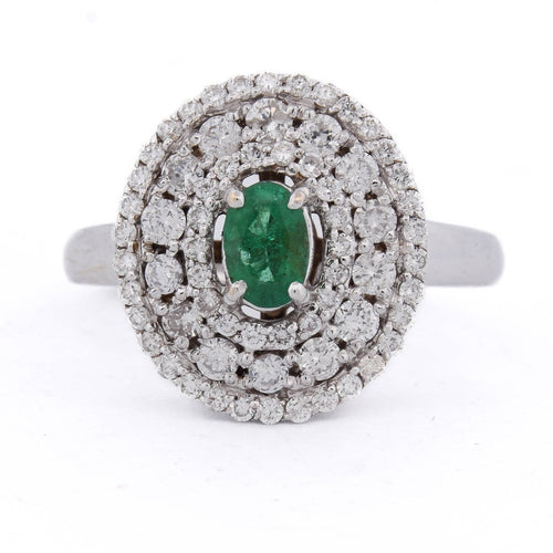 55 Bague en or blanc 18 kt avec émeraude et diamants 58 Facettes AN RL64 (0589)