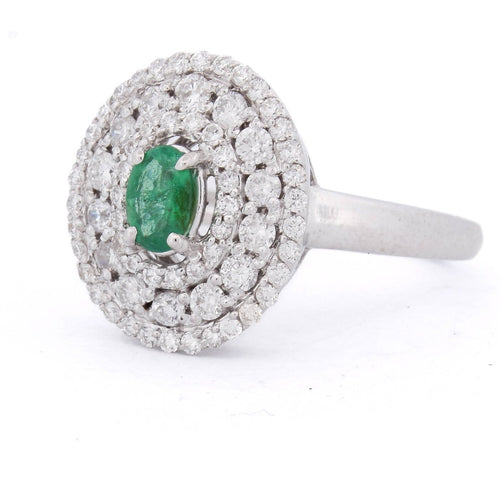55 Bague en or blanc 18 kt avec émeraude et diamants 58 Facettes AN RL64 (0589)