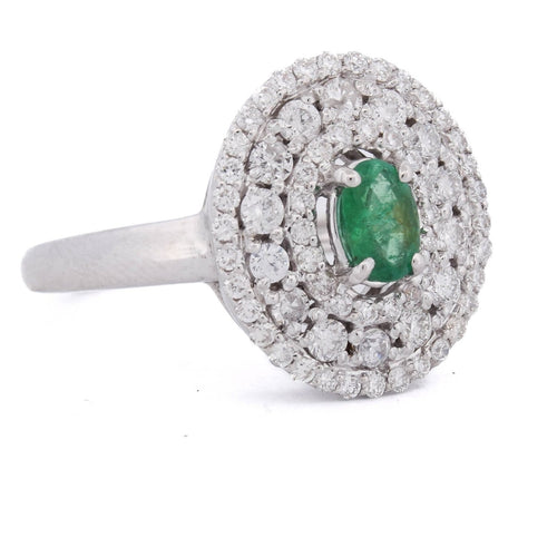 55 Bague en or blanc 18 kt avec émeraude et diamants 58 Facettes AN RL64 (0589)