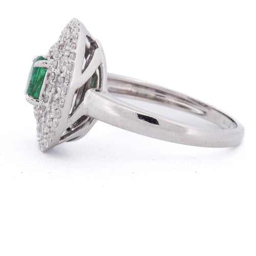 55 Bague en or blanc 18 kt avec émeraude et diamants 58 Facettes AN RL64 (0589)