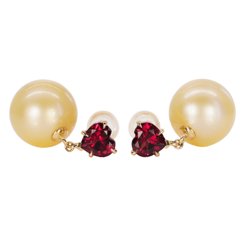 Boucles d'oreilles en or jaune 14 ct, grenats cœur et perles