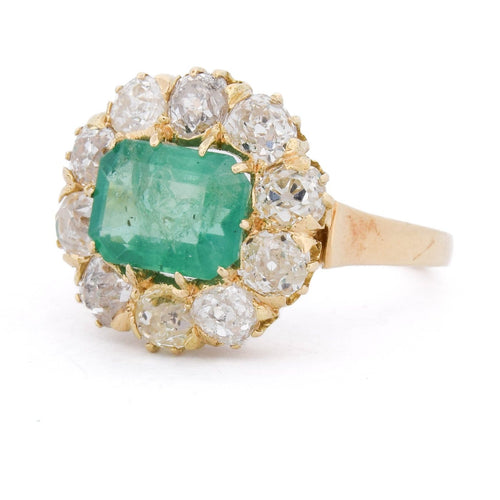 54 Bague victorienne en or jaune 18 ct, émeraude et diamants 58 Facettes AN731 (05819)