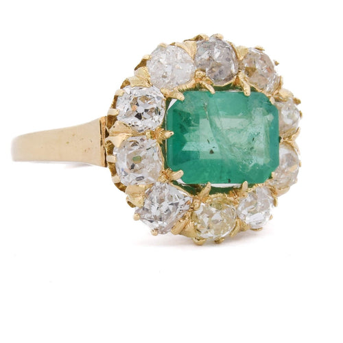 54 Bague victorienne en or jaune 18 ct, émeraude et diamants 58 Facettes AN731 (05819)