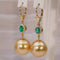 Boucles d'oreilles en or jaune, émeraudes, diamants et perles des Mers du Sud 58 Facettes E0038