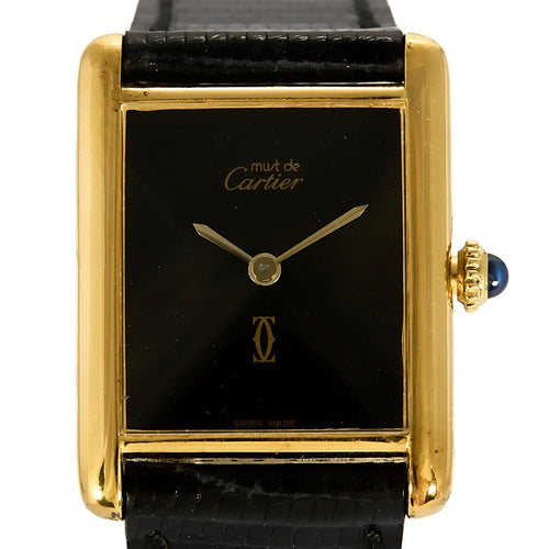 Cartier Tank Must - Montre grand modèle en argent plaqué or, cadran Onyx 58 Facettes A1217