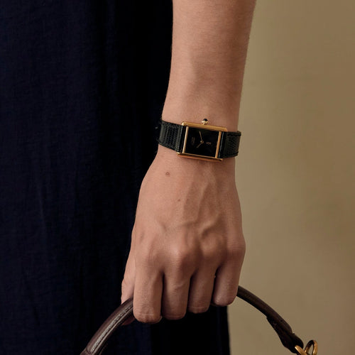 Cartier Tank Must - Montre grand modèle en argent plaqué or, cadran Onyx 58 Facettes A1217