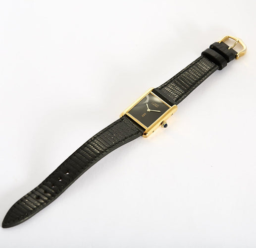 Cartier Tank Must - Montre grand modèle en argent plaqué or, cadran Onyx 58 Facettes A1217