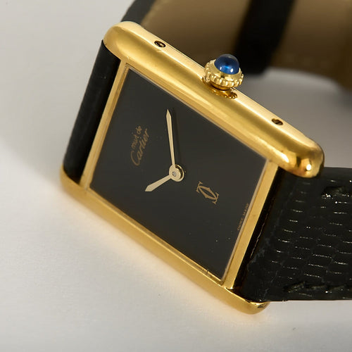 Cartier Tank Must - Montre grand modèle en argent plaqué or, cadran Onyx 58 Facettes A1217