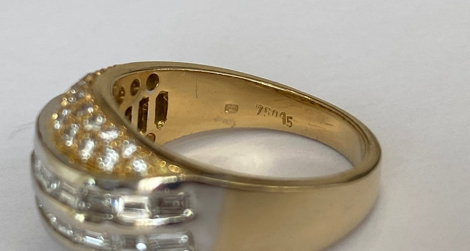 57 Bague jonc en or blanc et jaune 18K et diamants 58 Facettes ring
