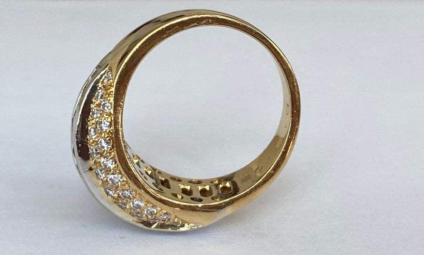57 Bague jonc en or blanc et jaune 18K et diamants 58 Facettes ring