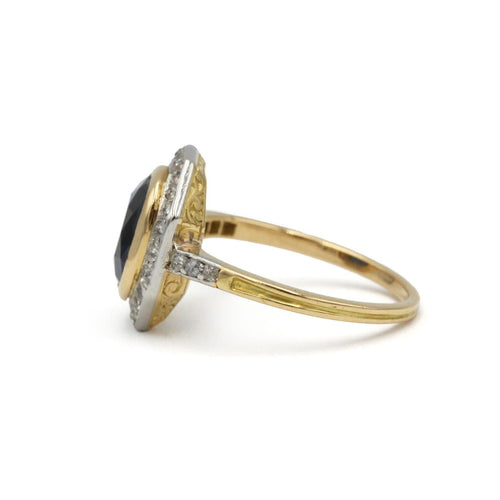 50 Bague ancienne en or jaune 750, platine, saphir et diamants 58 Facettes 1441